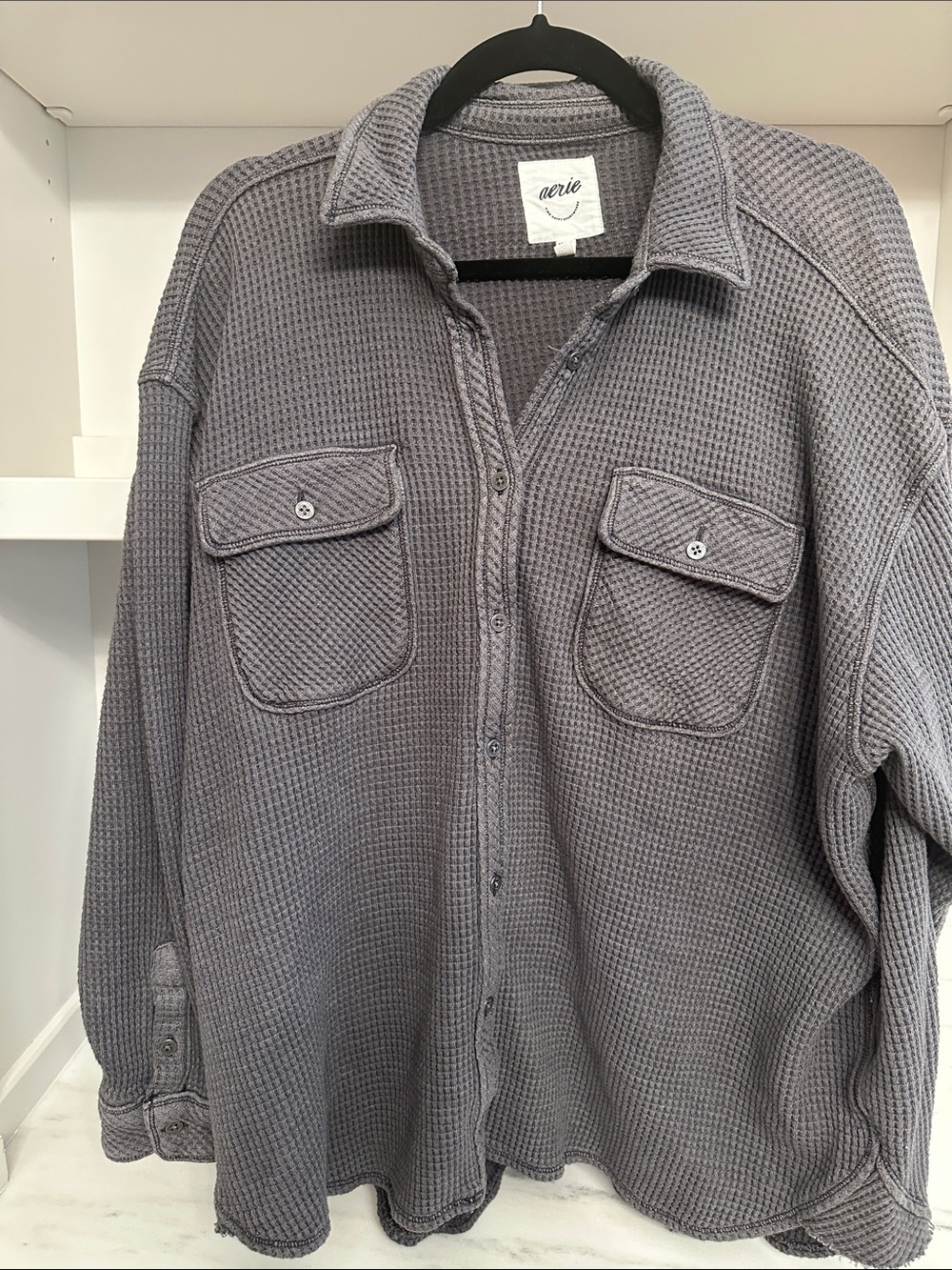 Aerie  xs Waffle Knit Button-Up Shirt Jacket - Gray.  Like new